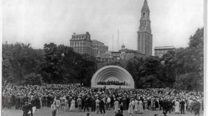 "In the 1930s, thousands of people headed to Bushnell Park for concerts. This photo was taken on Sept. 26, 1935, when the first concert was held at the Art Deco bandshell built by the Federal Emergency Relief Agency for the city." ~ Hartford Courant, retrieved from http://www.courant.com/news/connecticut/hc-250-pictures-hartford-parks-20141024-001-photo.html
